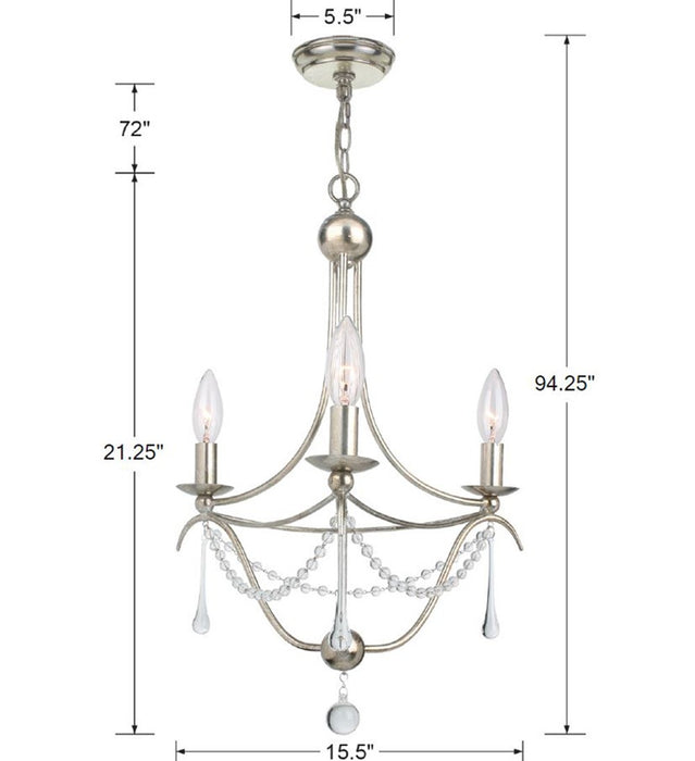 Crystorama 423-SA Three Light Mini Chandelier, Antique Silver