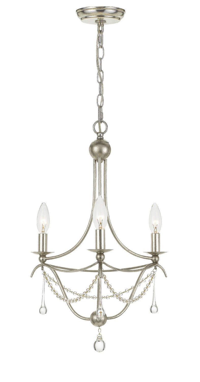 Crystorama 423-SA Three Light Mini Chandelier, Antique Silver