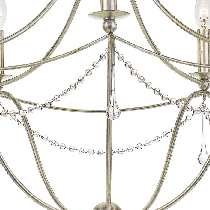 Crystorama 425-SA Five Light Chandelier, Antique Silver