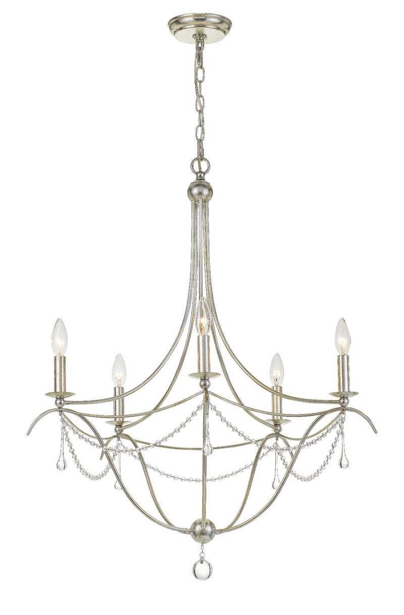 Crystorama 425-SA Five Light Chandelier, Antique Silver