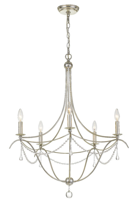 Crystorama 425-SA Five Light Chandelier, Antique Silver