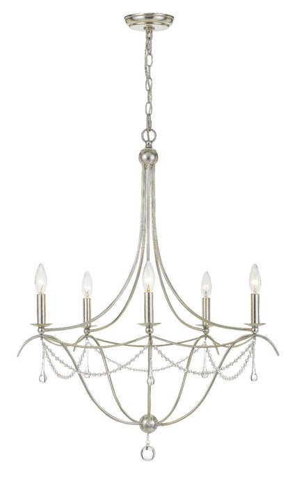 Crystorama 425-SA Five Light Chandelier, Antique Silver