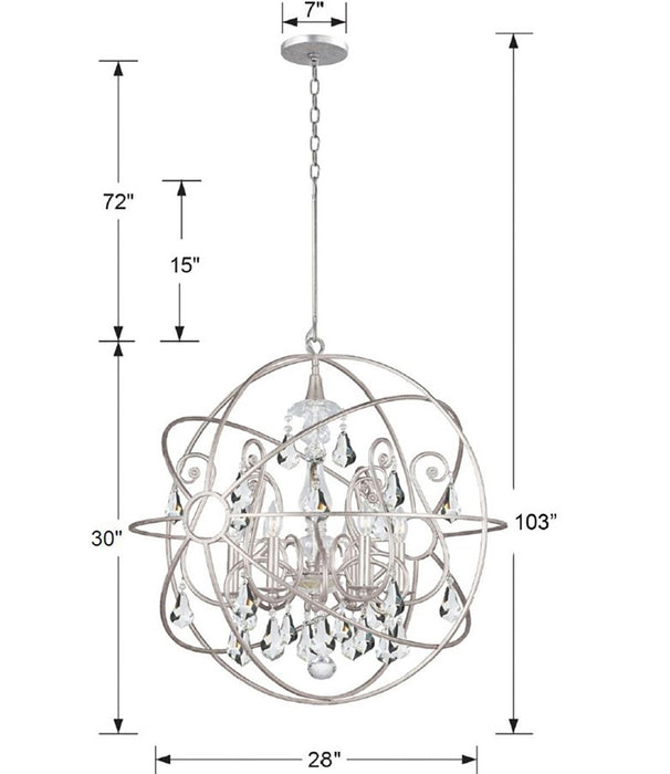 Crystorama 9028-OS-CL-MWP Six Light Chandelier, Olde Silver