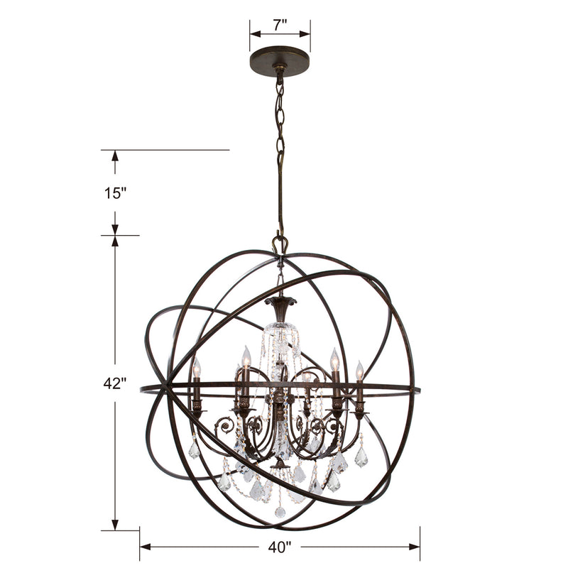 Crystorama 9219-EB-CL-MWP Six Light Chandelier, English Bronze