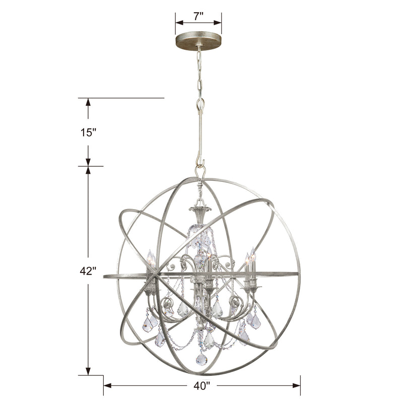 Crystorama 9219-OS-CL-MWP Six Light Chandelier, Olde Silver