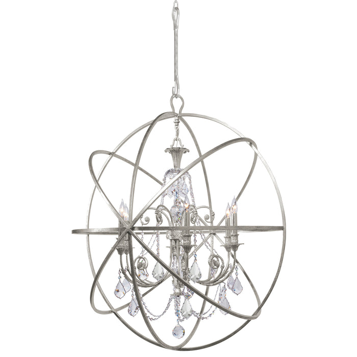 Crystorama 9219-OS-CL-SAQ Six Light Chandelier, Olde Silver