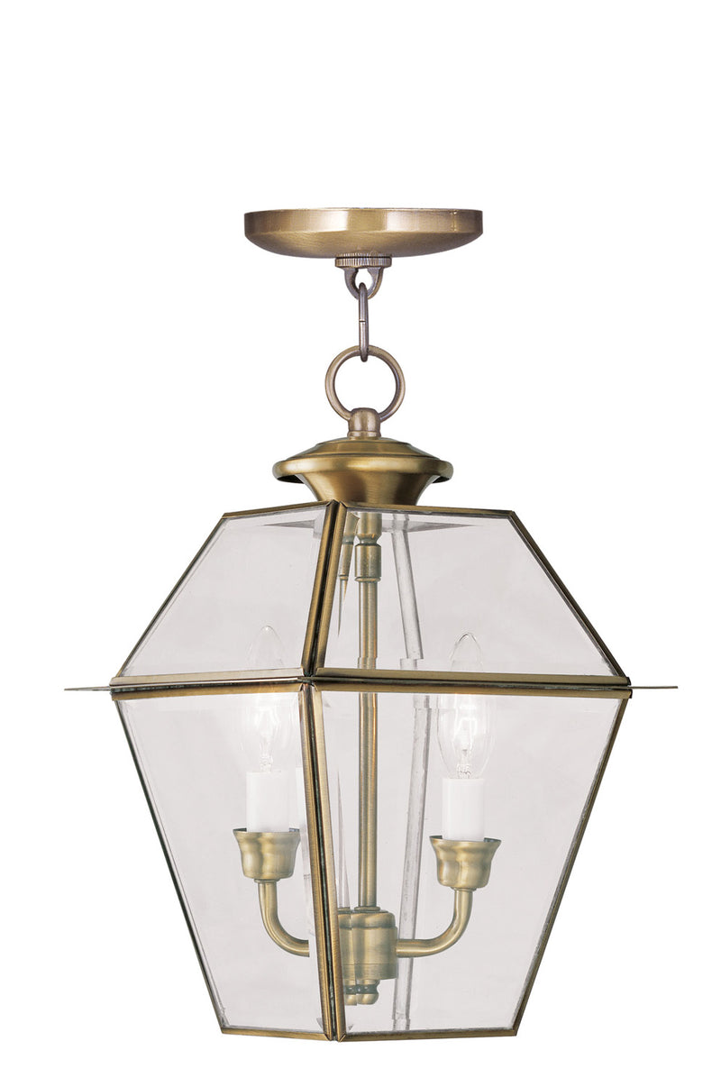 Livex Lighting 2285-01 Two Light Outdoor Pendant, Antique Brass