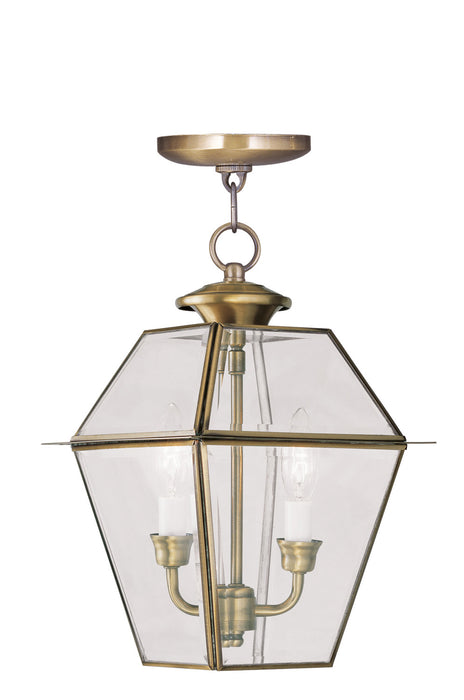 Livex Lighting 2285-01 Two Light Outdoor Pendant, Antique Brass