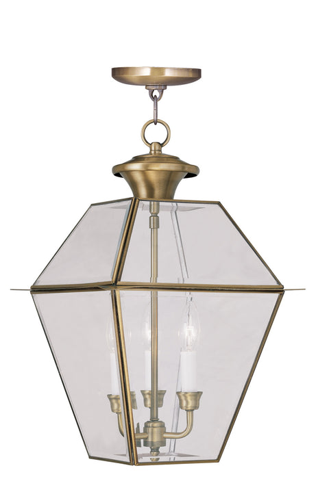 Livex Lighting 2385-01 Three Light Outdoor Pendant, Antique Brass