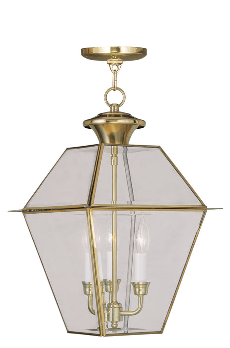 Livex Lighting 2385-02 Three Light Outdoor Pendant, Polished Brass