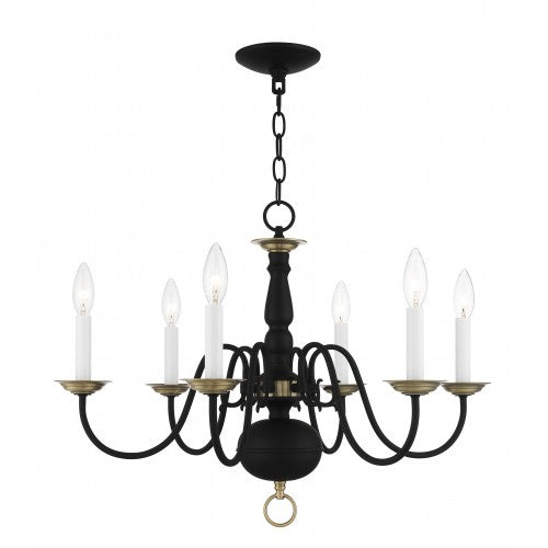 Livex Lighting 5006-04 Six Light Chandelier, Black w/ Antique Brasss