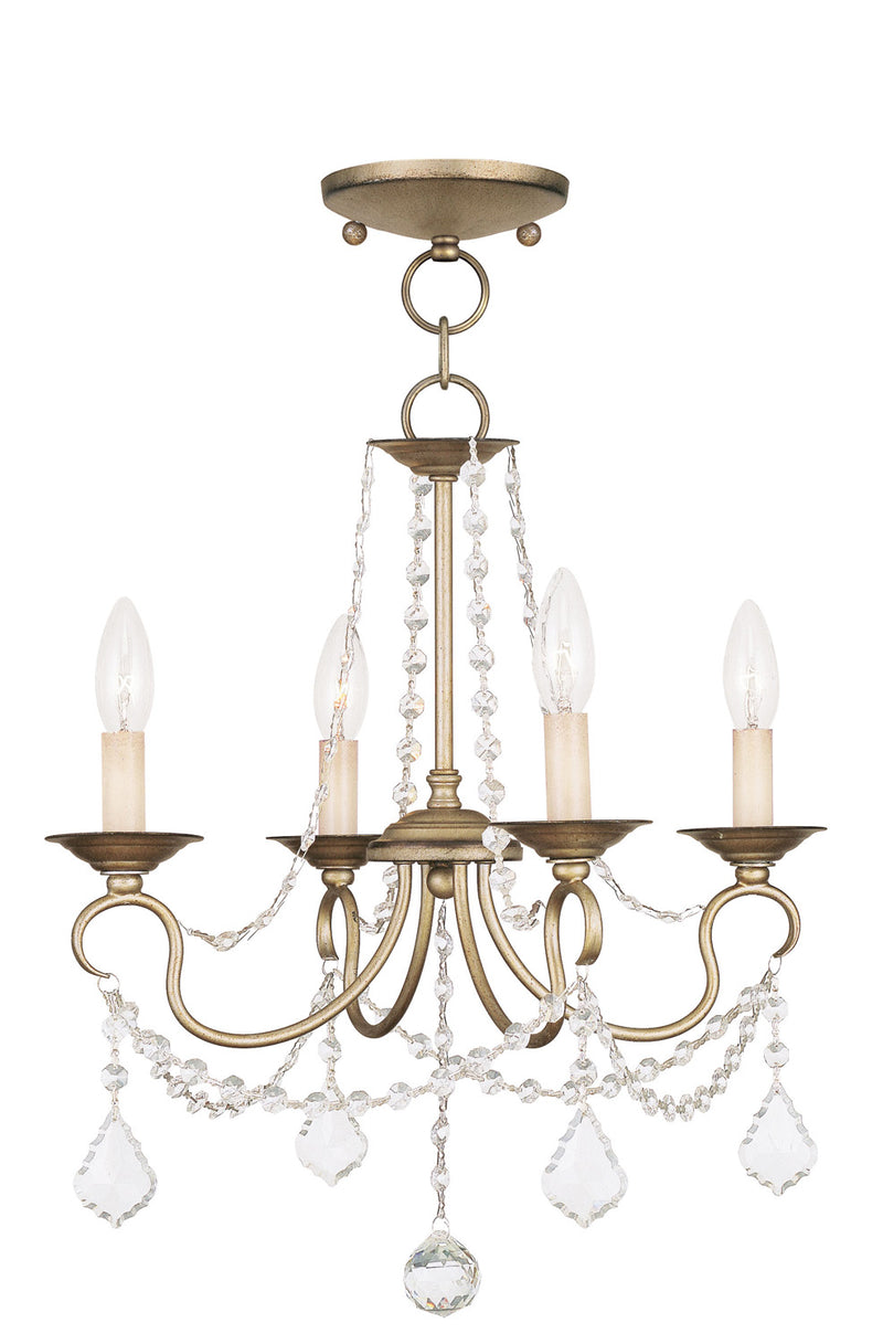 Livex Lighting 6514-73 Four Light Mini Chandelier/Ceiling Mount, Hand Applied Antique Silver Leaf