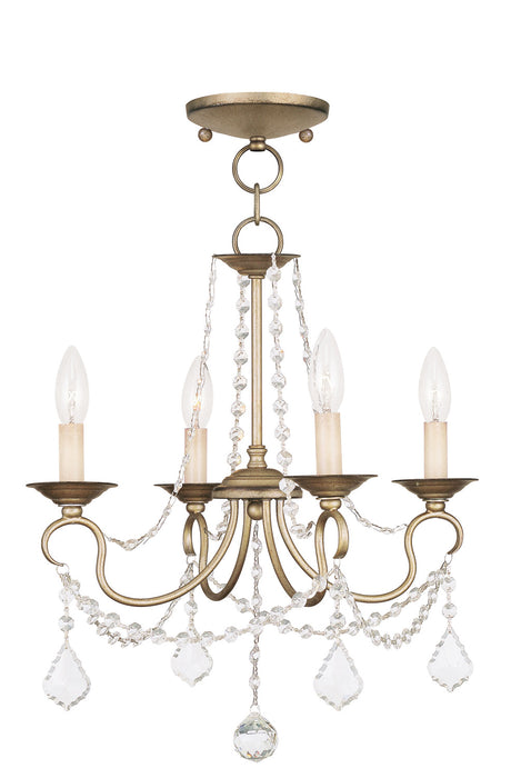Livex Lighting 6514-73 Four Light Mini Chandelier/Ceiling Mount, Hand Applied Antique Silver Leaf