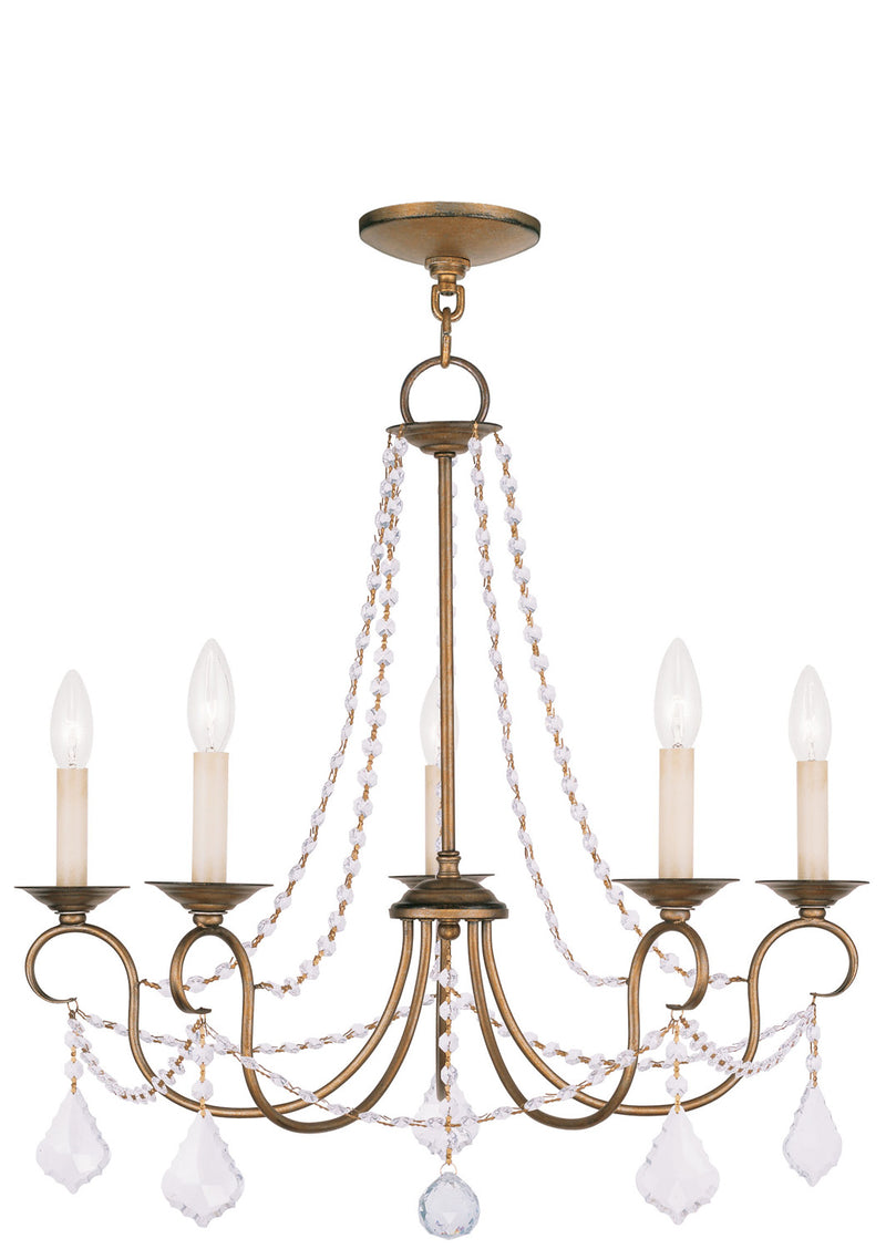 Livex Lighting 6515-48 Five Light Chandelier, Hand Applied Antique Gold Leaf
