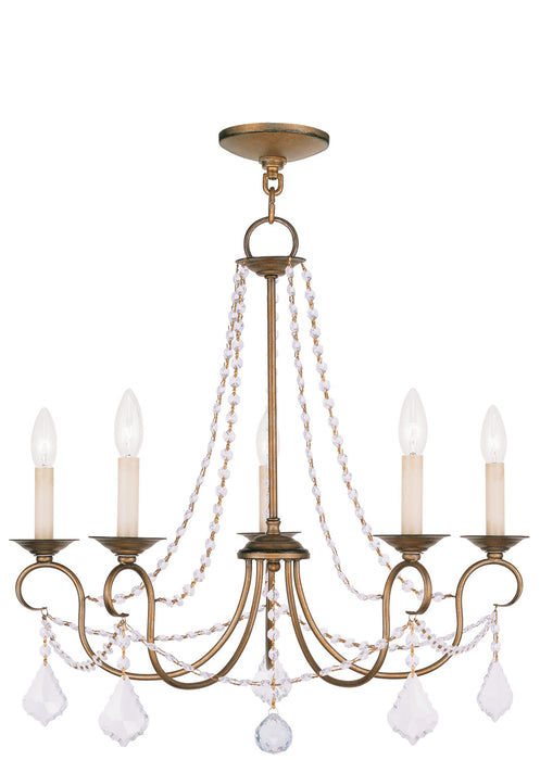 Livex Lighting 6515-48 Five Light Chandelier, Hand Applied Antique Gold Leaf