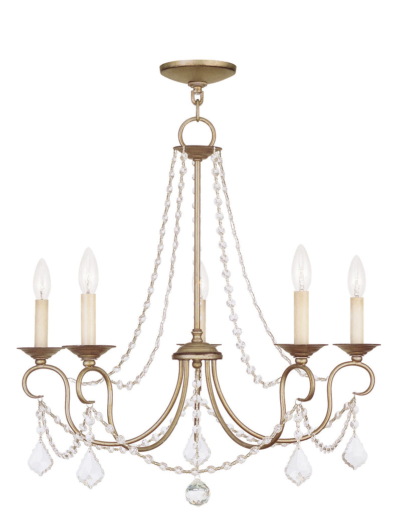 Livex Lighting 6515-73 Five Light Chandelier, Hand Applied Antique Silver Leaf