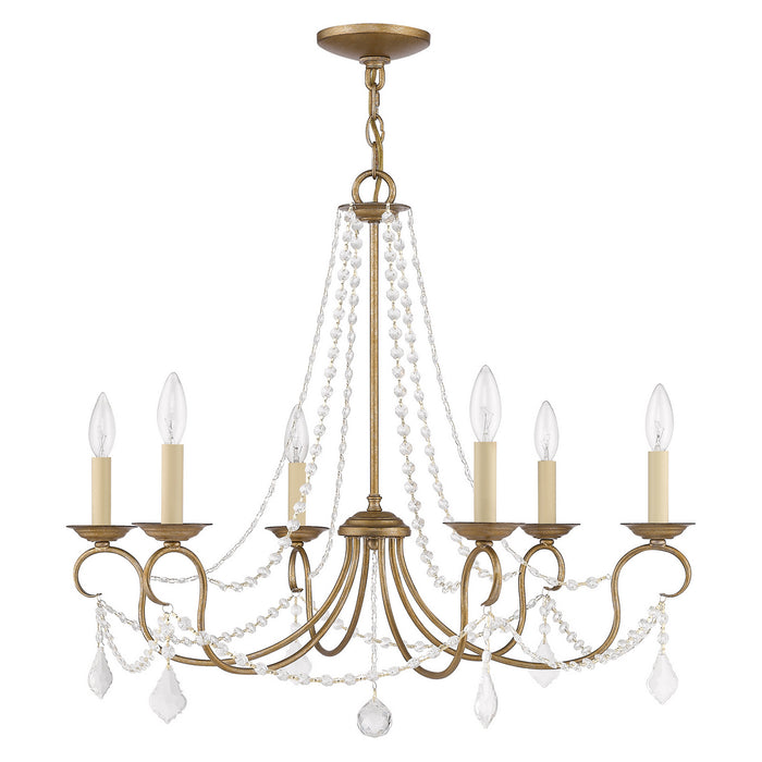 Livex Lighting 6516-48 Six Light Chandelier, Hand Applied Antique Gold Leaf