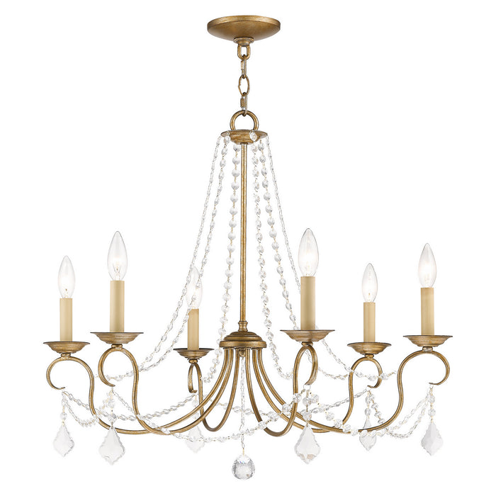 Livex Lighting 6516-48 Six Light Chandelier, Hand Applied Antique Gold Leaf