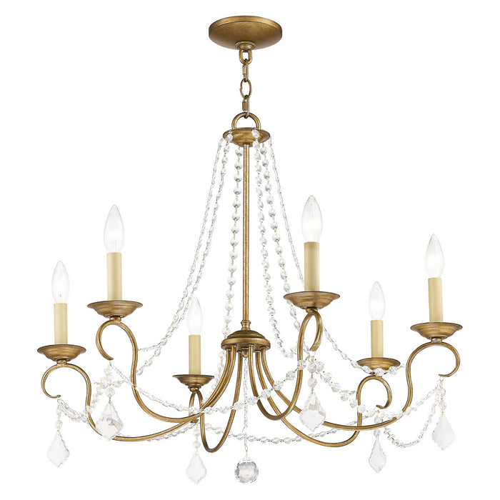 Livex Lighting 6516-48 Six Light Chandelier, Hand Applied Antique Gold Leaf
