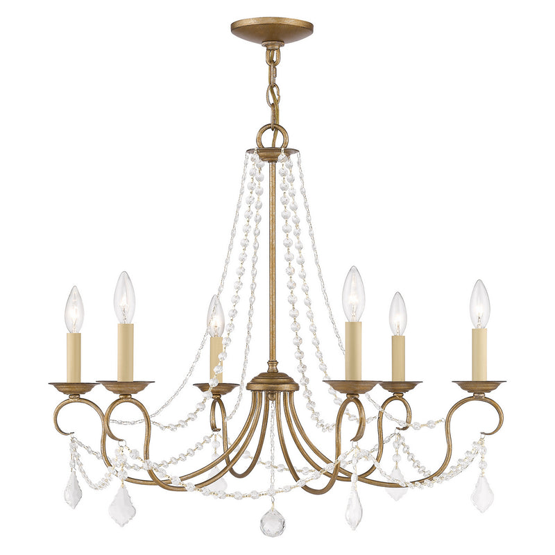 Livex Lighting 6516-48 Six Light Chandelier, Hand Applied Antique Gold Leaf