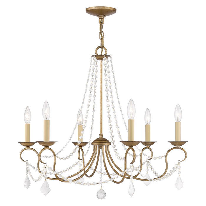 Livex Lighting 6516-48 Six Light Chandelier, Hand Applied Antique Gold Leaf