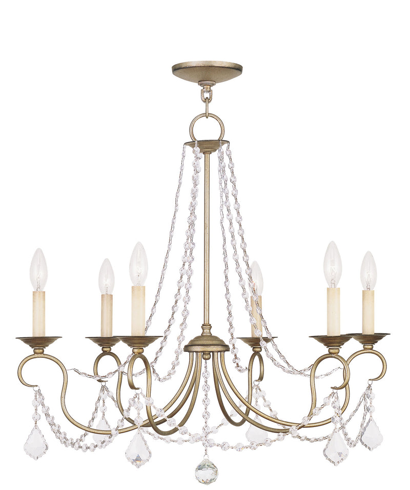 Livex Lighting 6516-73 Six Light Chandelier, Hand Applied Antique Silver Leaf