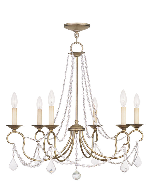 Livex Lighting 6516-73 Six Light Chandelier, Hand Applied Antique Silver Leaf