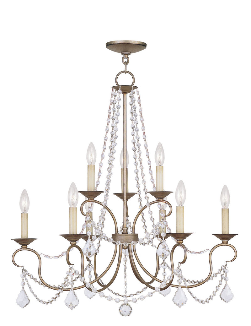 Livex Lighting 6519-73 Nine Light Chandelier, Hand Applied Antique Silver Leaf