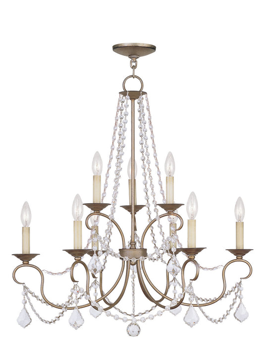 Livex Lighting 6519-73 Nine Light Chandelier, Hand Applied Antique Silver Leaf