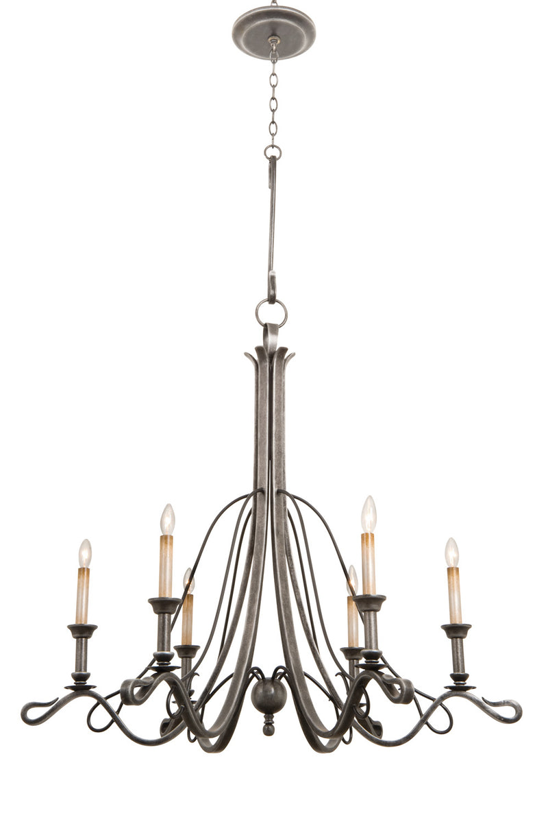 Kalco 5106VI Six Light Chandelier, Vintage Iron