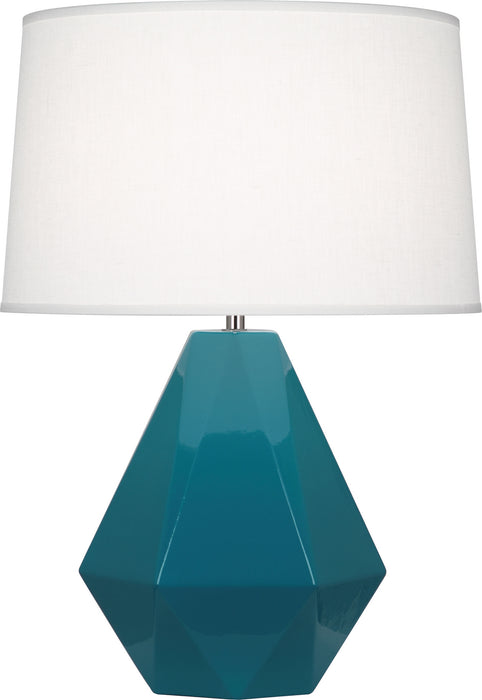 Robert Abbey 934 One Light Table Lamp, Peacock Glazed Ceramic w/Polished Nickel