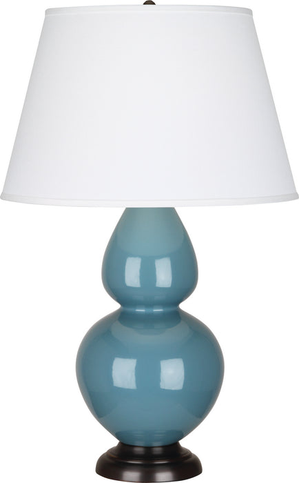 Robert Abbey OB21X One Light Table Lamp, Steel Blue Glazed Ceramic w/Deep Patina Bronzeed