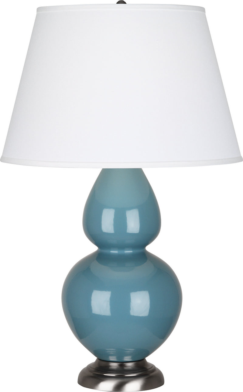 Robert Abbey OB22X One Light Table Lamp, Steel Blue Glazed Ceramic w/Antique Silvered