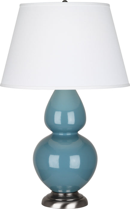 Robert Abbey OB22X One Light Table Lamp, Steel Blue Glazed Ceramic w/Antique Silvered