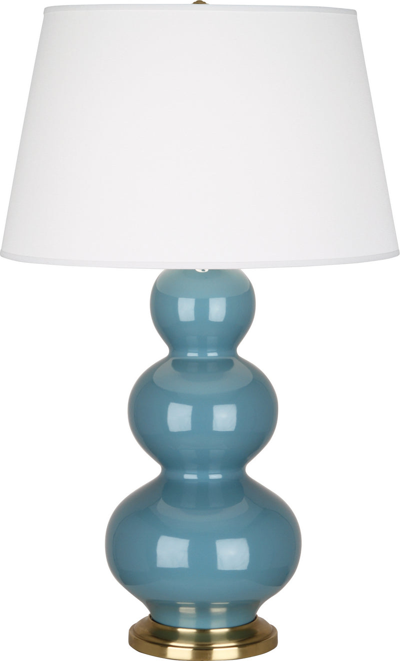 Robert Abbey OB40X One Light Table Lamp, Steel Blue Glazed Ceramic w/Antique Brassed
