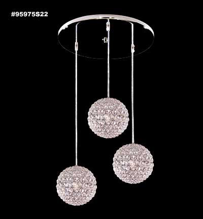 James R. Moder 95975S22 Three Light Pendant, Silver