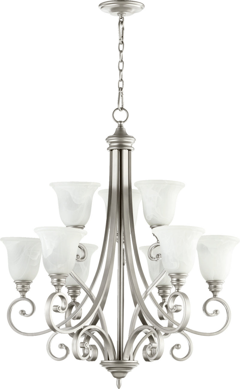 Quorum 6154-9-64 Nine Light Chandelier, Classic Nickel