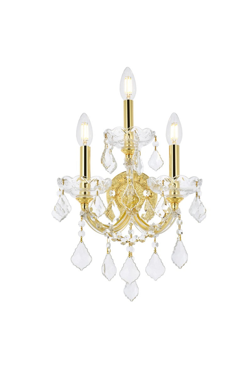 Elegant Lighting 2800W3G/RC Three Light Wall Sconce, Gold