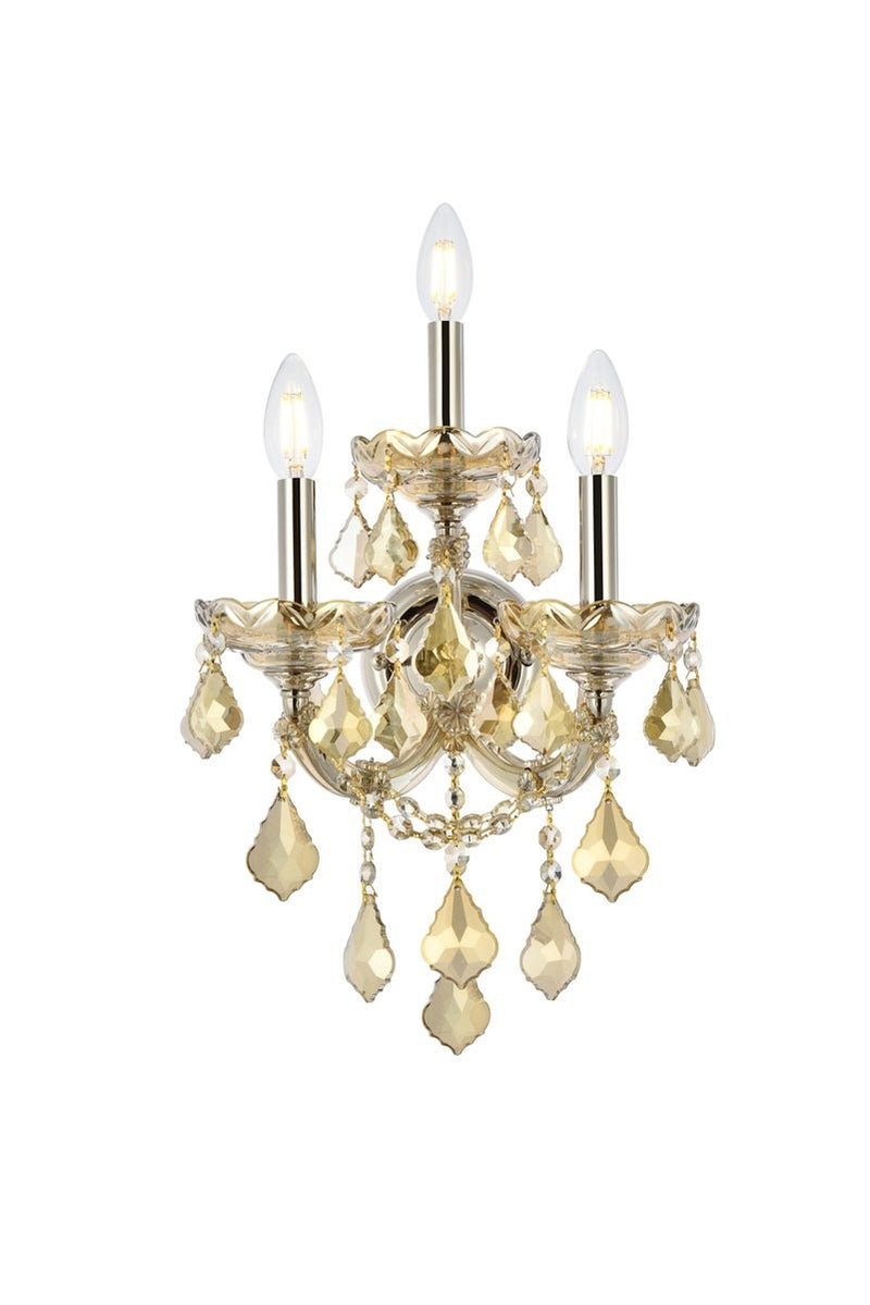 Elegant Lighting 2800W3GT-GT/RC Three Light Wall Sconce, Golden Teak