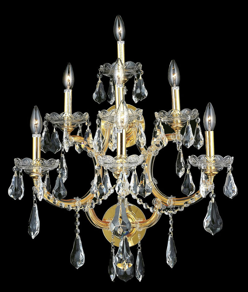 Elegant Lighting 2801W7G/RC Seven Light Wall Sconce, Gold