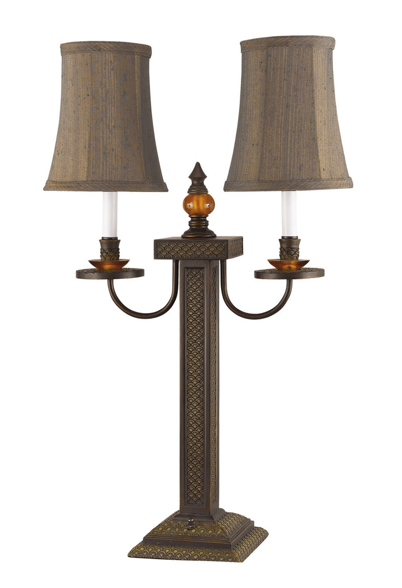 Cal Lighting BO-617BF 40W X 2 Resin Waiter Buffet Lamp, Dark Verde/Bronze