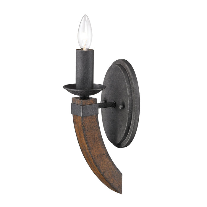 Golden 1821-1W BI One Light Wall Sconce, Black Iron