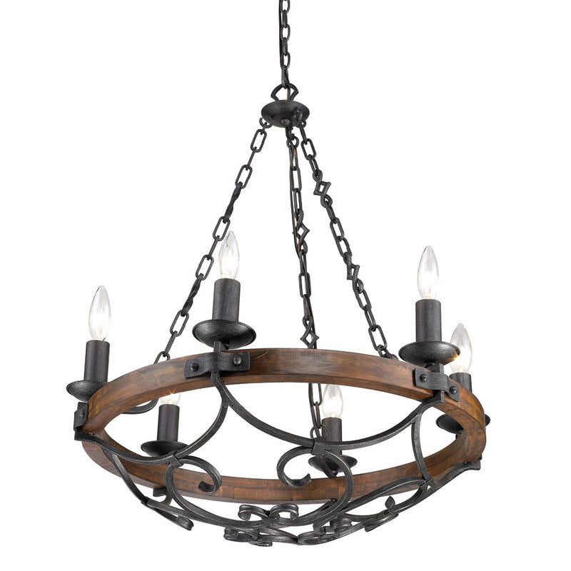 Golden 1821-6 BI Six Light Chandelier, Black Iron