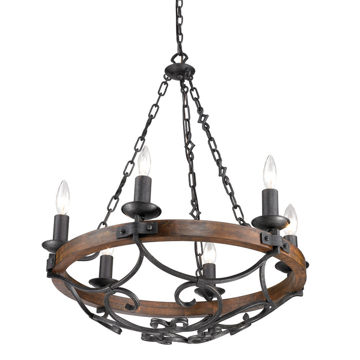 Golden 1821-6 BI Six Light Chandelier, Black Iron