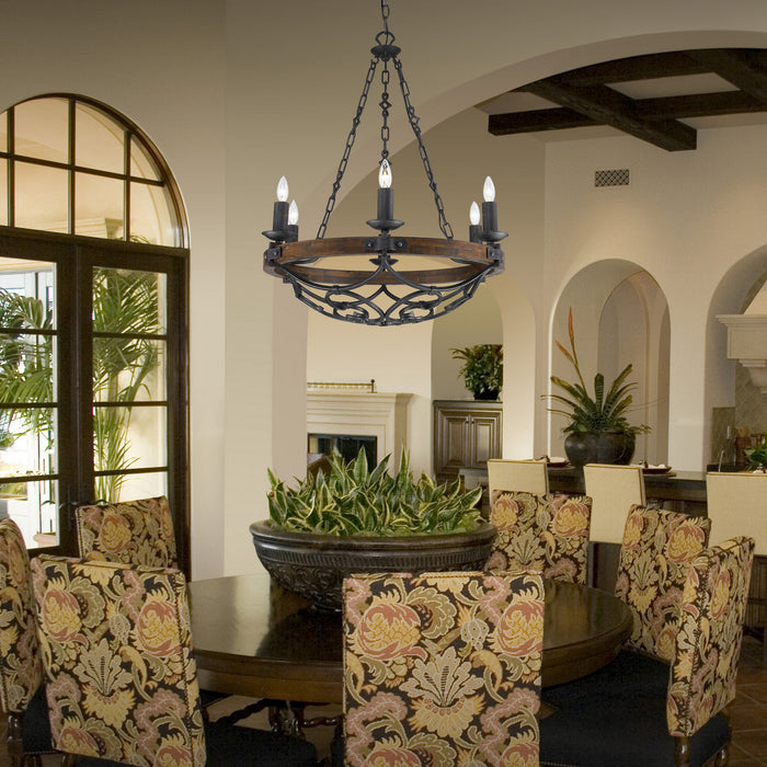 Golden 1821-6 BI Six Light Chandelier, Black Iron