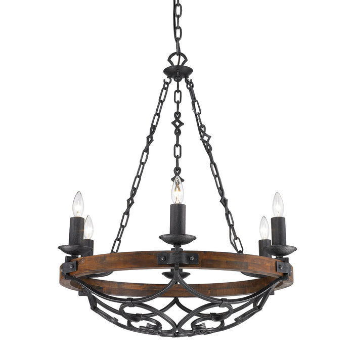 Golden 1821-6 BI Six Light Chandelier, Black Iron