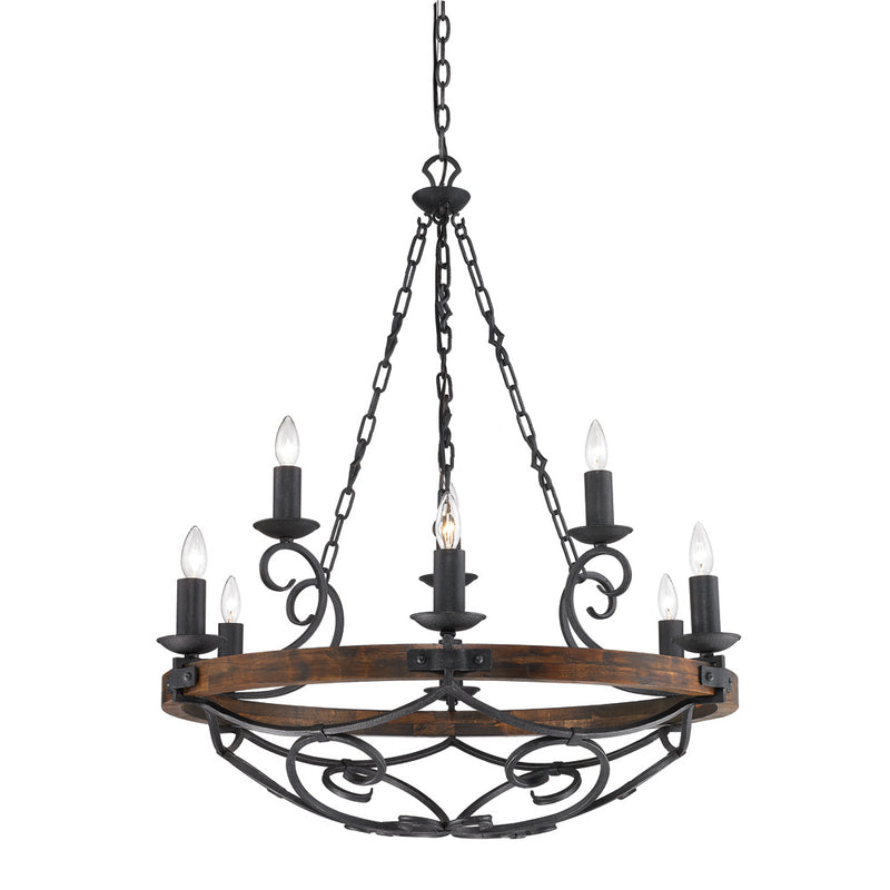Golden 1821-9 BI Nine Light Chandelier, Black Iron