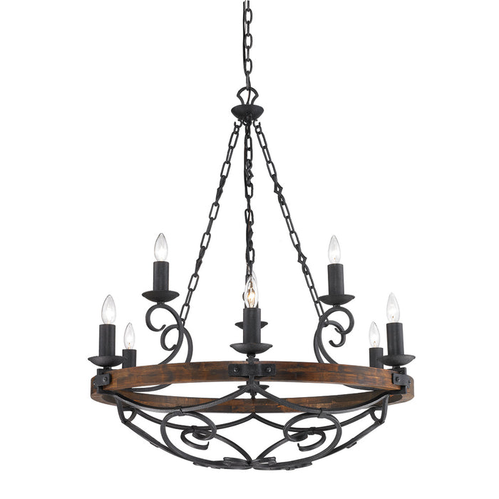Golden 1821-9 BI Nine Light Chandelier, Black Iron