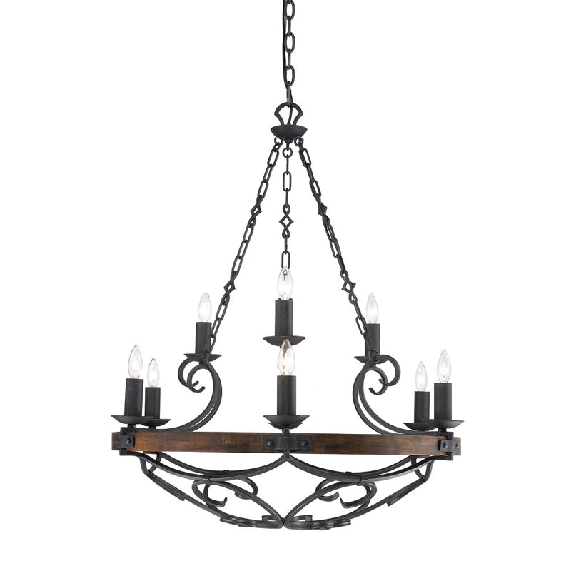 Golden 1821-9 BI Nine Light Chandelier, Black Iron