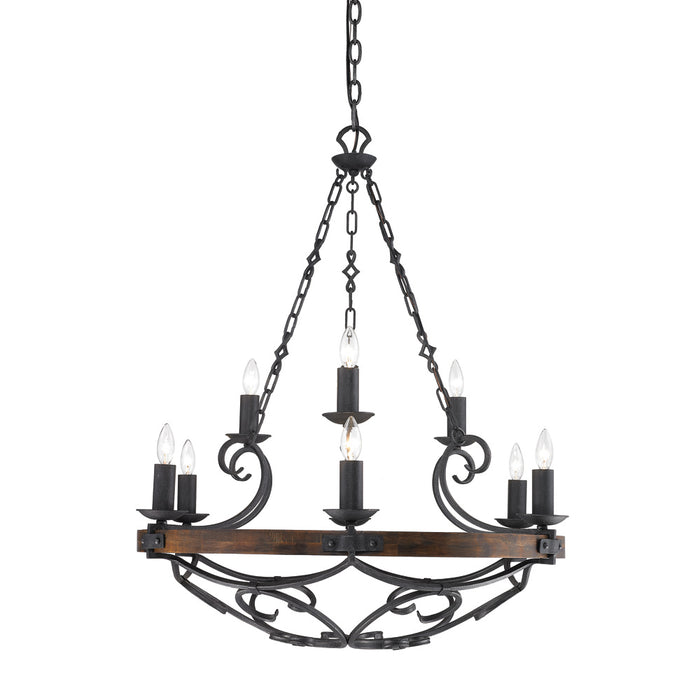 Golden 1821-9 BI Nine Light Chandelier, Black Iron